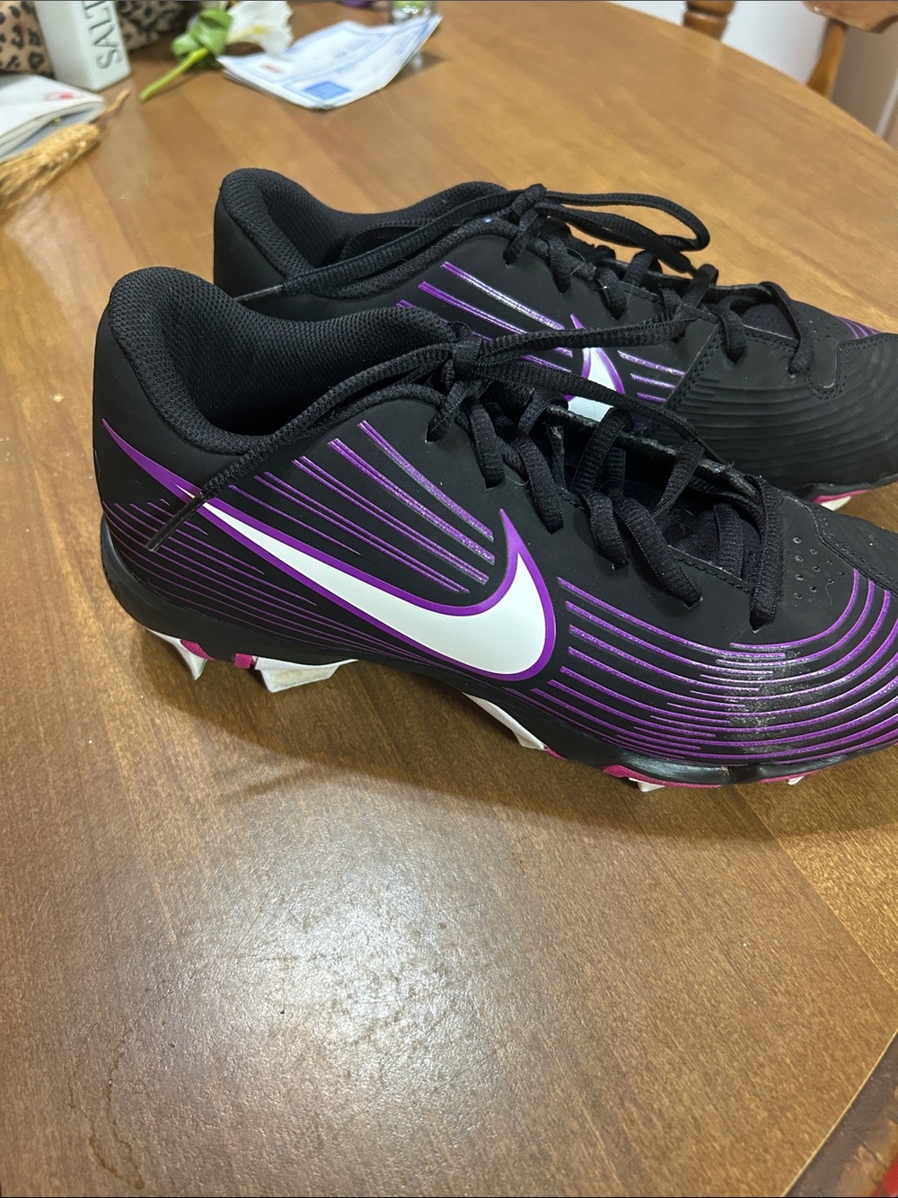 Nike Womens HyperDiamond FastFlex Molded Cleats black, purple and white